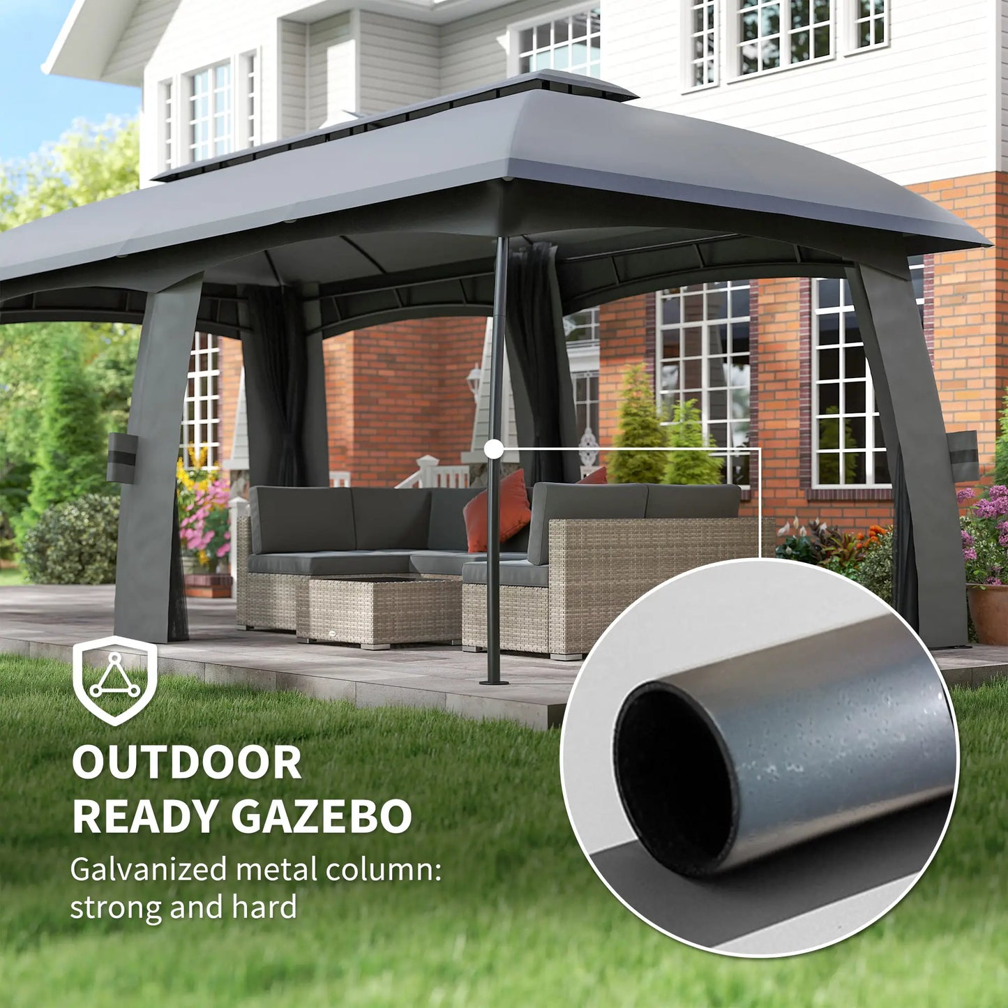 10' x 20' Outdoor Gazebo, Garden Canopy Shelter with Netting, Dark Grey Gazebos at Gallery Canada