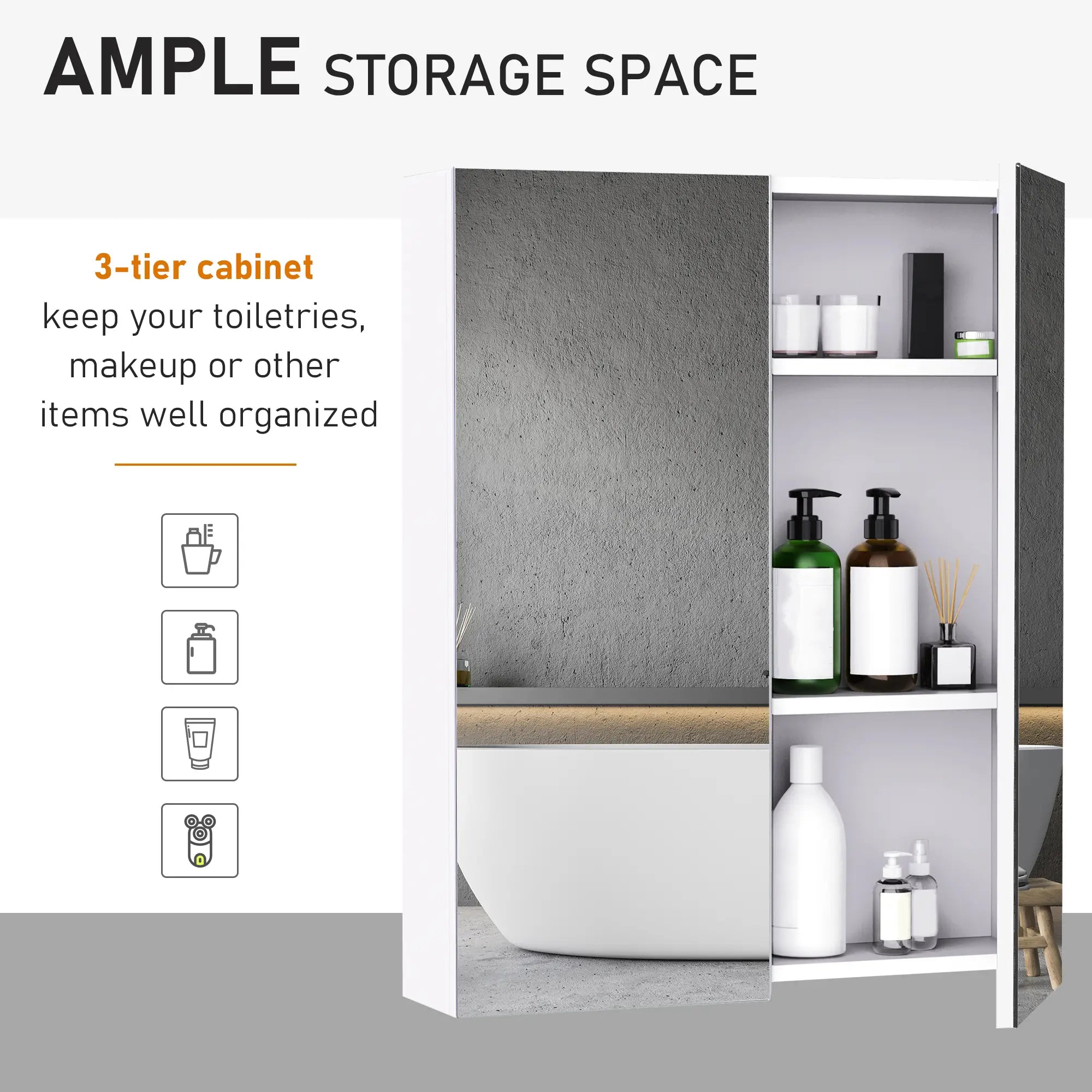 Wall Mount Medicine Cabinet with Mirror, Adjustable Shelf, Double Door, Soft Closing, 23.5