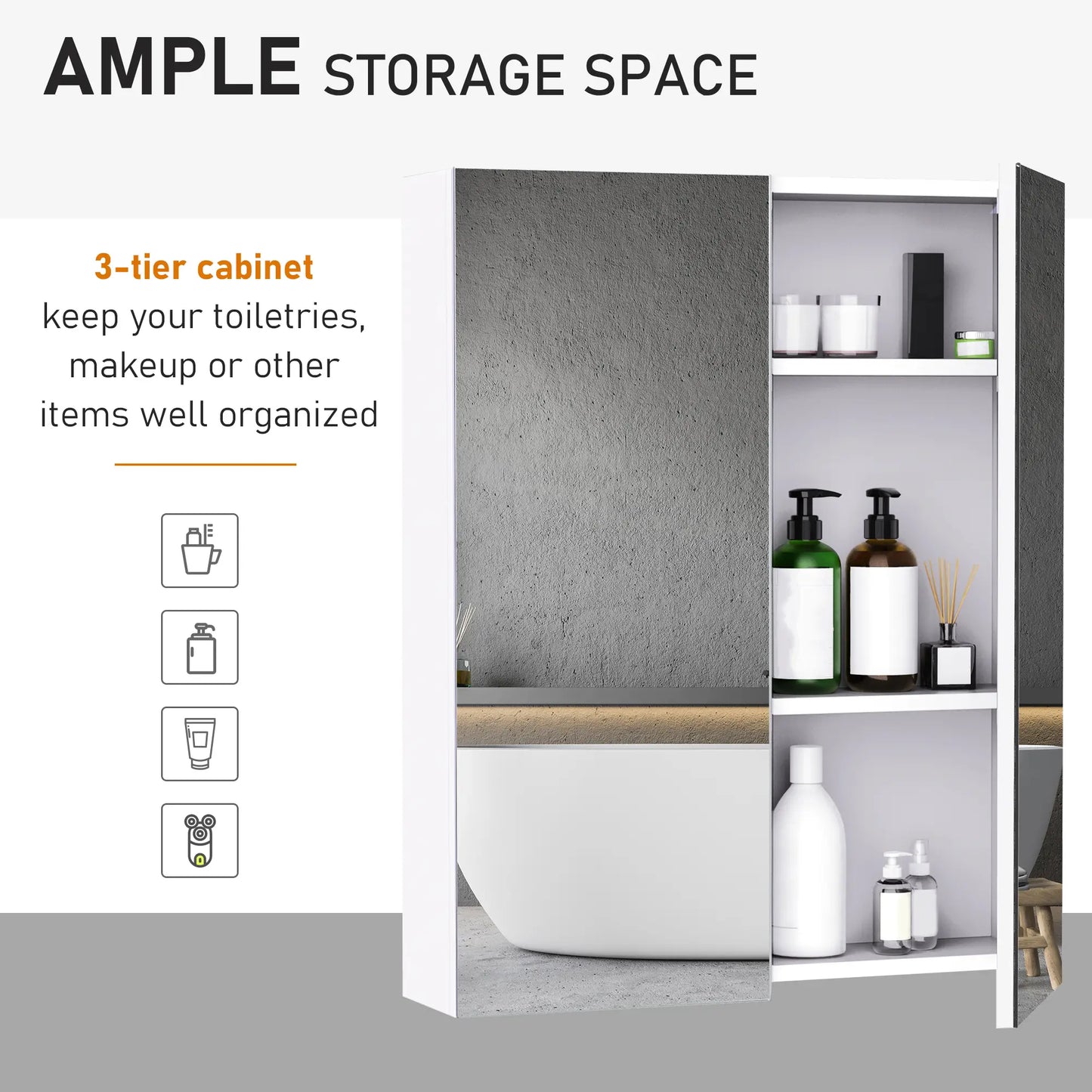 Wall Mount Medicine Cabinet with Mirror, Adjustable Shelf, Double Door, Soft Closing, 23.5" x 29.5", Light Lilac Mirror Medicine Cabinets at Gallery Canada