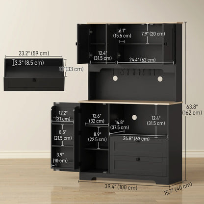 64" Kitchen Pantry Cabinet, 3 Cabinets, 2 Drawers, Adjustable Shelves, Black Kitchen Pantry Cabinets at Gallery Canada