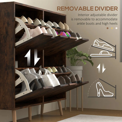 Shoe Storage Cabinet, 4 Flip Drawers, Adjustable Shelf, Holds 8-16 Pairs, Rustic Brown Shoe Storage Cabinets & Racks at Gallery Canada