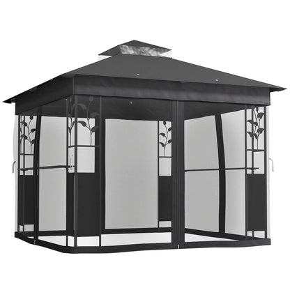 10' x 10' Outdoor Gazebo, UV30+ Double Roof, with Shelves and Netting Gazebos at Gallery Canada
