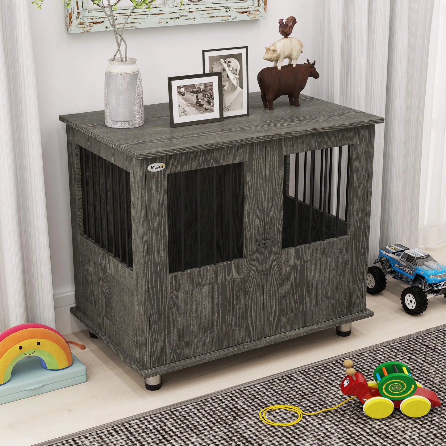 Dog Crate Furniture, Lockable Magnetic Door, Adjustable Feet, Grey Houses, Kennels & Pens at Gallery Canada