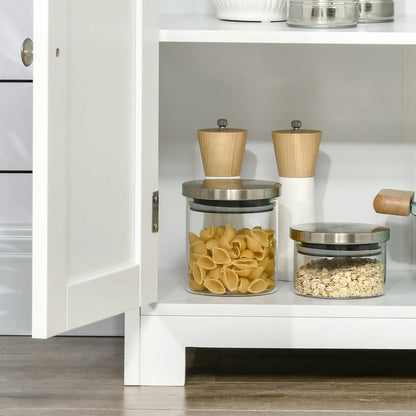 63" Small Buffet with Hutch, 4-Door Kitchen Pantry, Adjustable Shelf, White Kitchen Pantry Cabinets at Gallery Canada