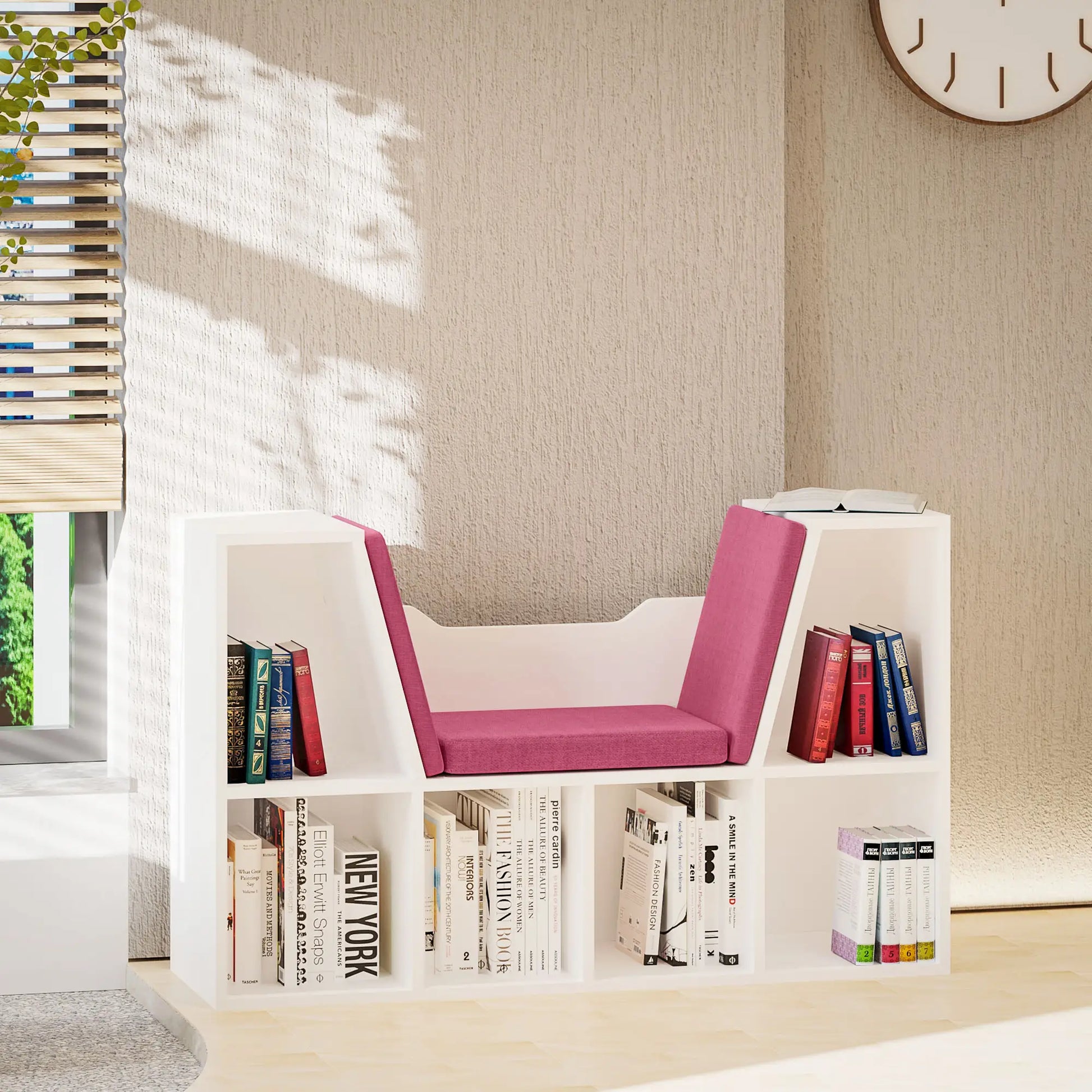 6-Cubby Bookcase with Seat Cushion, Cube Storage Shelf, Pink Small Bookshelves at Gallery Canada