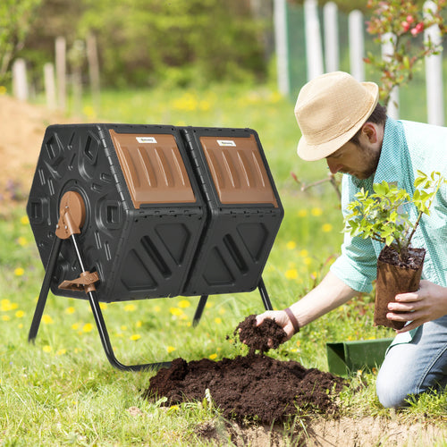 Rotating Composter, Dual Chamber, 34.5 Gallon, Brown