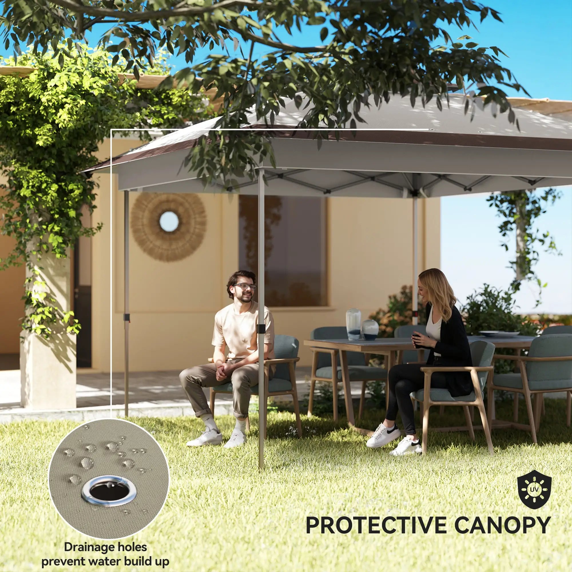 12' x 12' Pop Up Canopy, Sun Shade Tent, Mesh Sidewalls, Beige, Dark Brown Pop Up Canopies at Gallery Canada