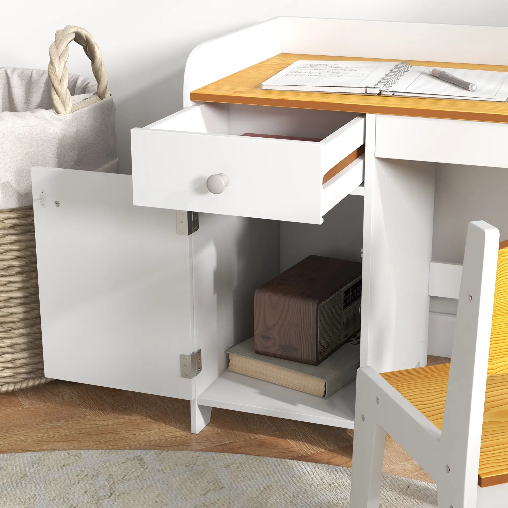 Kids Desk and Chair Set, Study Table with Storage Drawer, White Kids Desk Sets at Gallery Canada