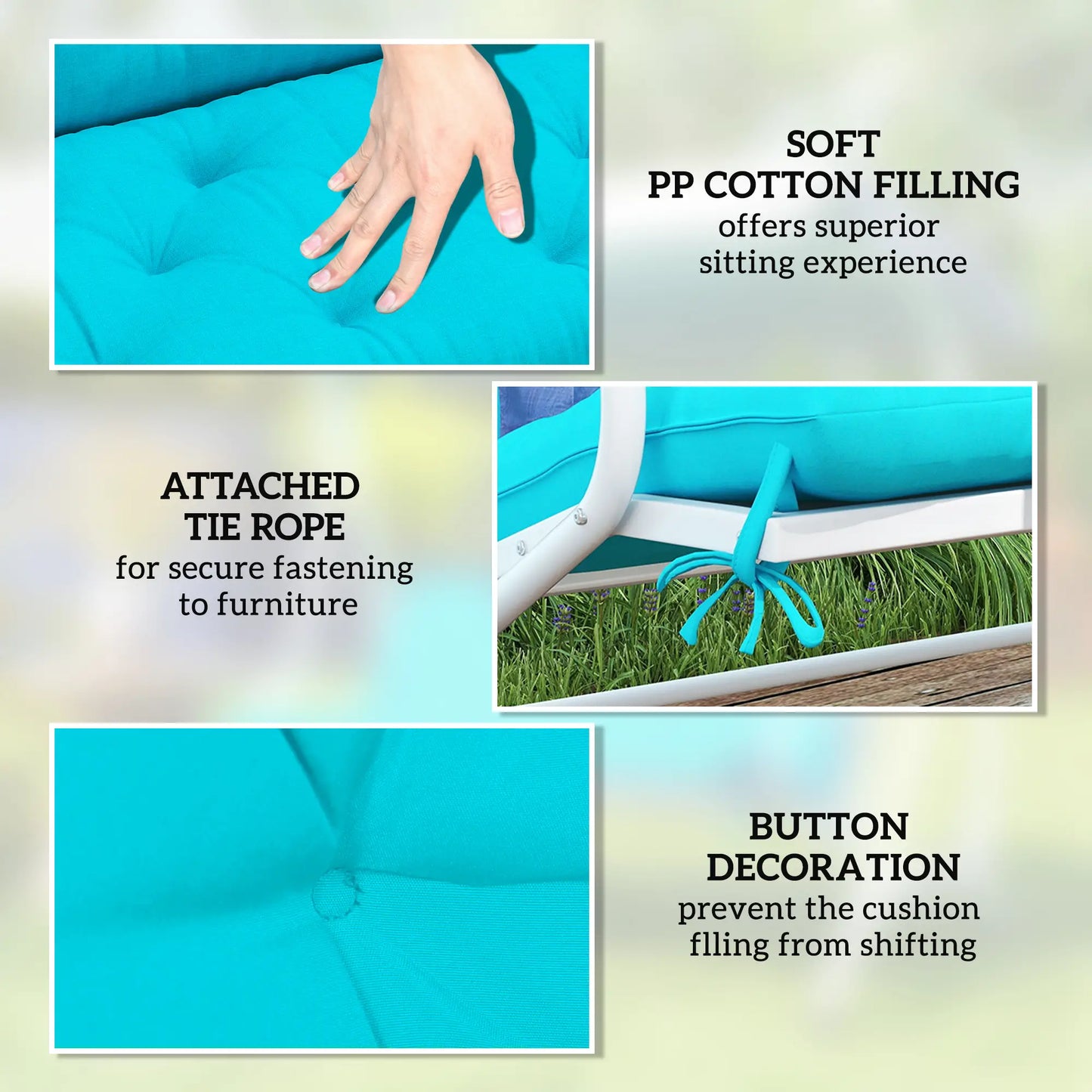 2 Seater Garden Bench Cushion, Thick Outdoor Non-Slip, 47" x 43" x 5", Turquoise Patio Chair Cushions at Gallery Canada