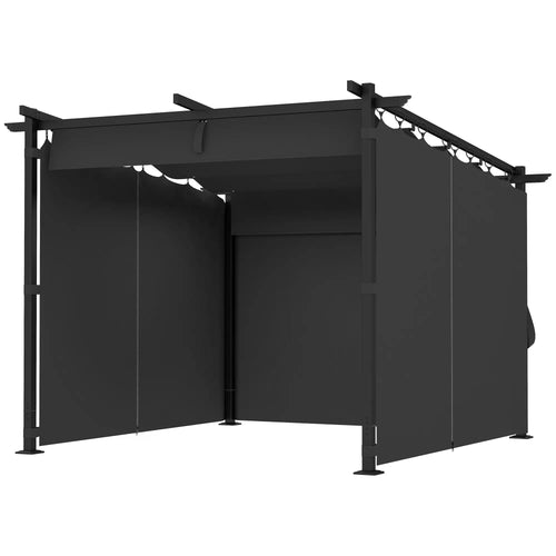8' x 8.5' Metal Retractable Pergola Canopy With Sidewalls, Outdoor Gazebo Sun Shade Shelter