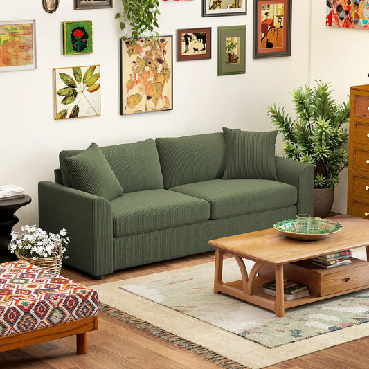 3 Seater Sofa, 83.5" Upholstered Couch, Pocket Spring, 2 Cushions, Green 3-Seater Sofas Green at Gallery Canada