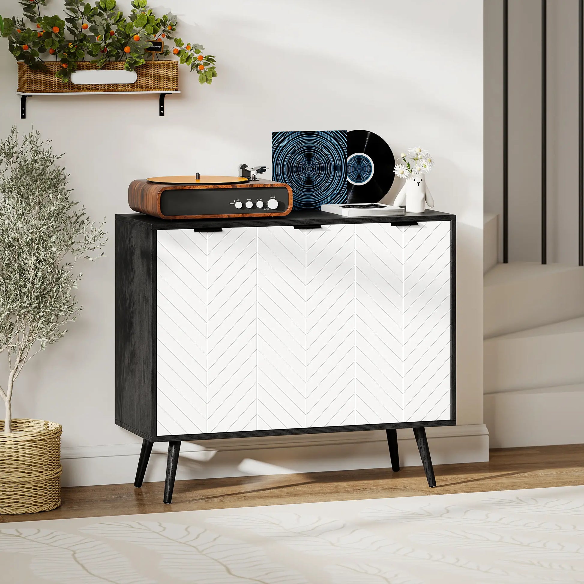 Modern Sideboard Buffet, Dining Room Cabinet, Adjustable Shelves, 3 Doors, Black Storage Cabinets at Gallery Canada