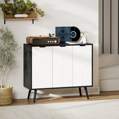 Modern Sideboard Buffet, Dining Room Cabinet, Adjustable Shelves, 3 Doors, Black Storage Cabinets at Gallery Canada