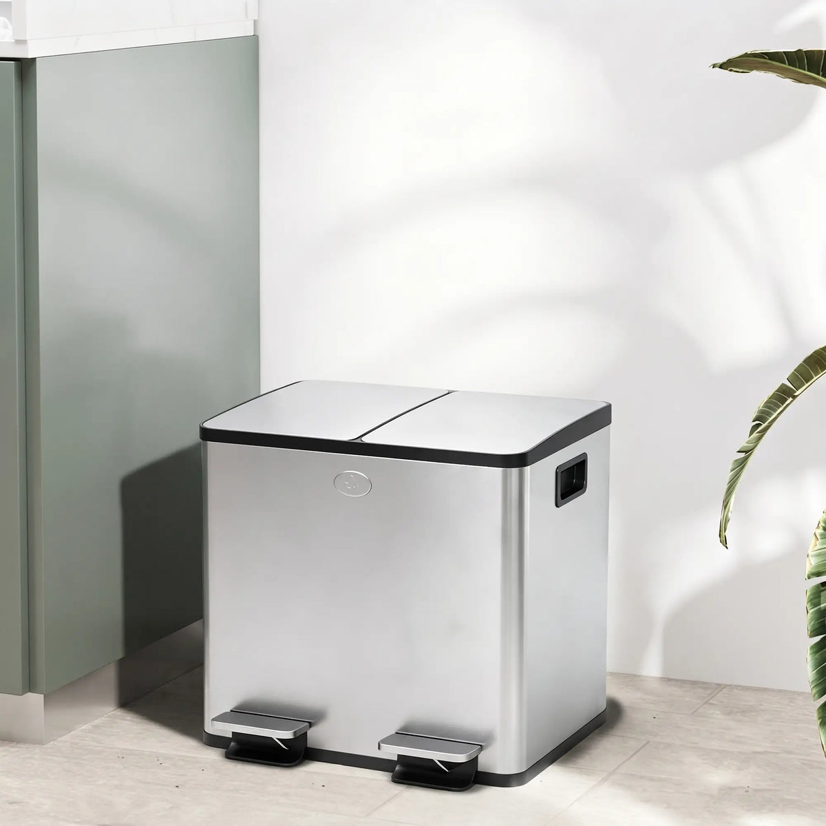 Dual Garbage Bin, Soft Close Trash Can, 2 x 15 Liter, Silver Household Supplies at Gallery Canada