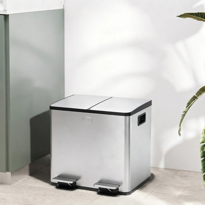 Dual Garbage Bin, Soft Close Trash Can, 2 x 15 Liter, Silver Household Supplies at Gallery Canada