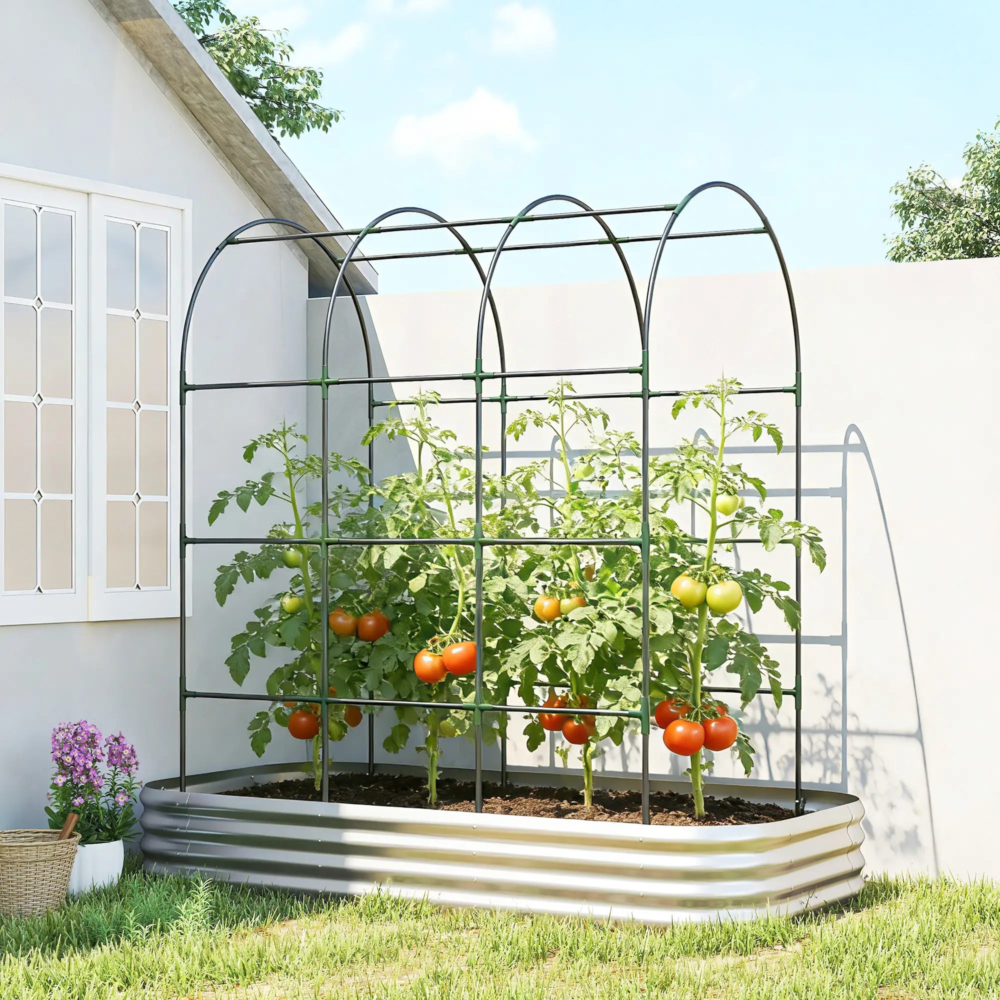 Galvanised Raised Garden Bed With Arched Trellis, 7 x 4 x 7ft Metal Planter Box Galvanized Planter Boxes at Gallery Canada