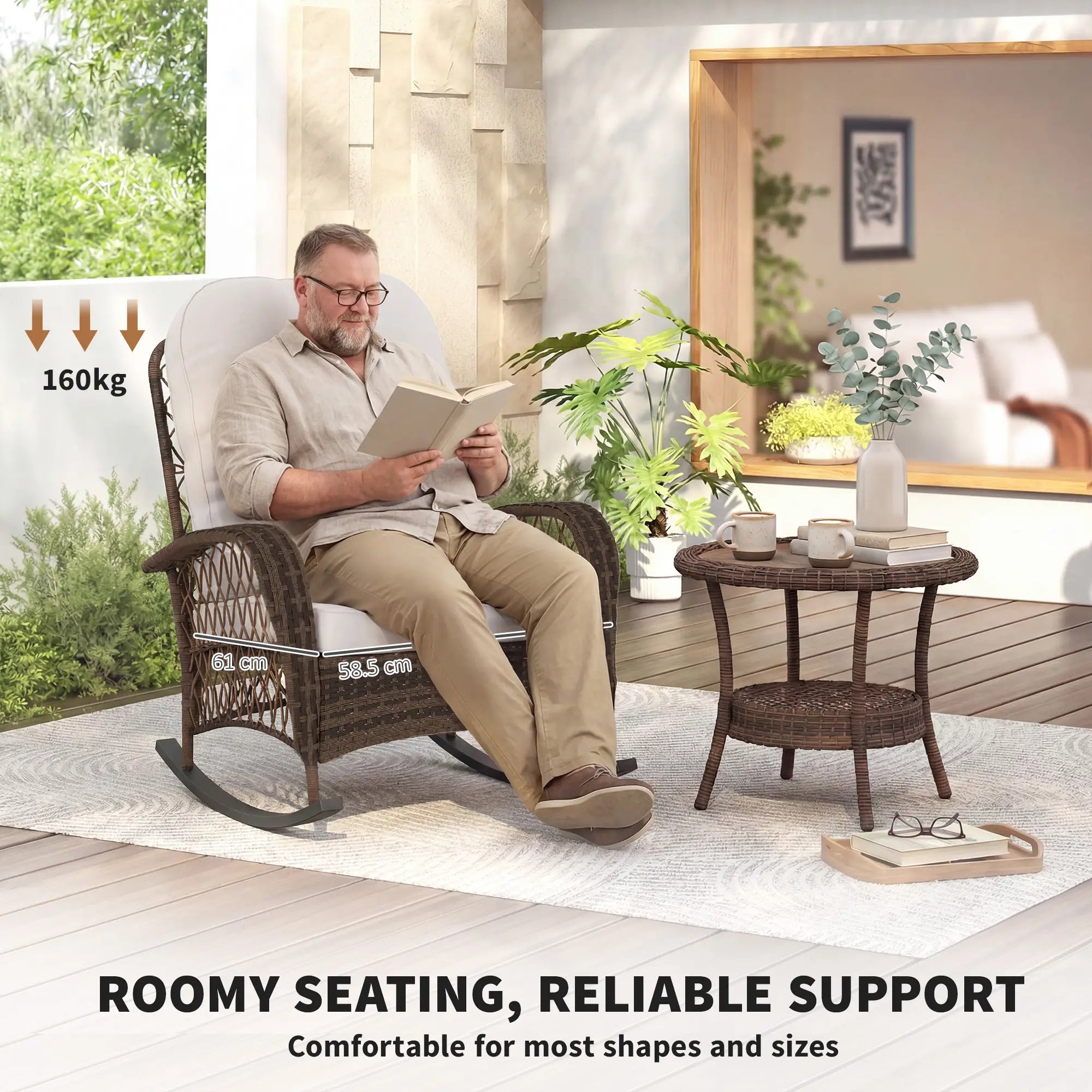 Outdoor Wicker Rattan Rocking Chair, Thick Cushions, Light Mixed Brown Outdoor Rocking Chairs at Gallery Canada