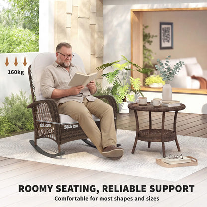 Outdoor Wicker Rattan Rocking Chair, Thick Cushions, Light Mixed Brown Outdoor Rocking Chairs at Gallery Canada