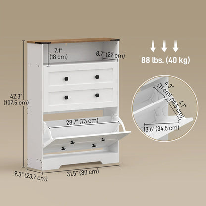 Shoe Cabinet, 2 Flip Drawers, Narrow Storage, White Shoe Storage Cabinets & Racks at Gallery Canada