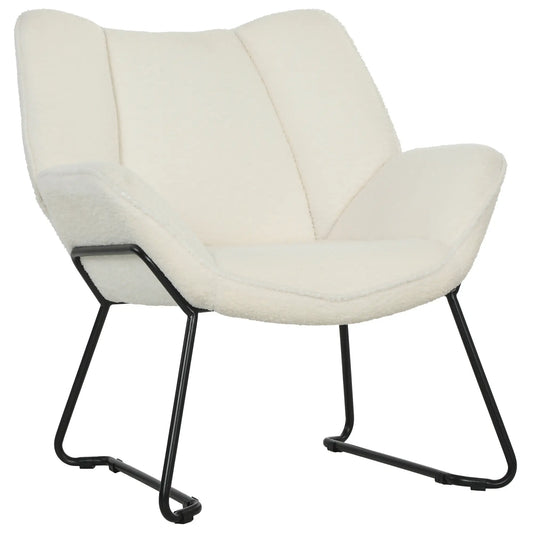 Accent Chair, Sherpa Fleece Armchair with Wide Backrest and Metal Legs, White Accent Chairs White, Black at Gallery Canada