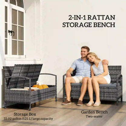 33 Gallon Outdoor Storage Bench, Wicker Deck Box Patio Seat, Grey Outdoor Benches at Gallery Canada