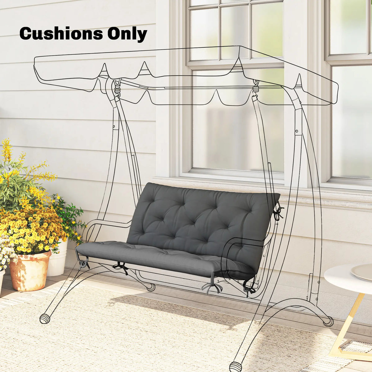 Porch Swing Cushion With Backrest, 2 Seater, Dark Grey, 39.4" x 38.6", dark grey Patio Chair Cushions at Gallery Canada