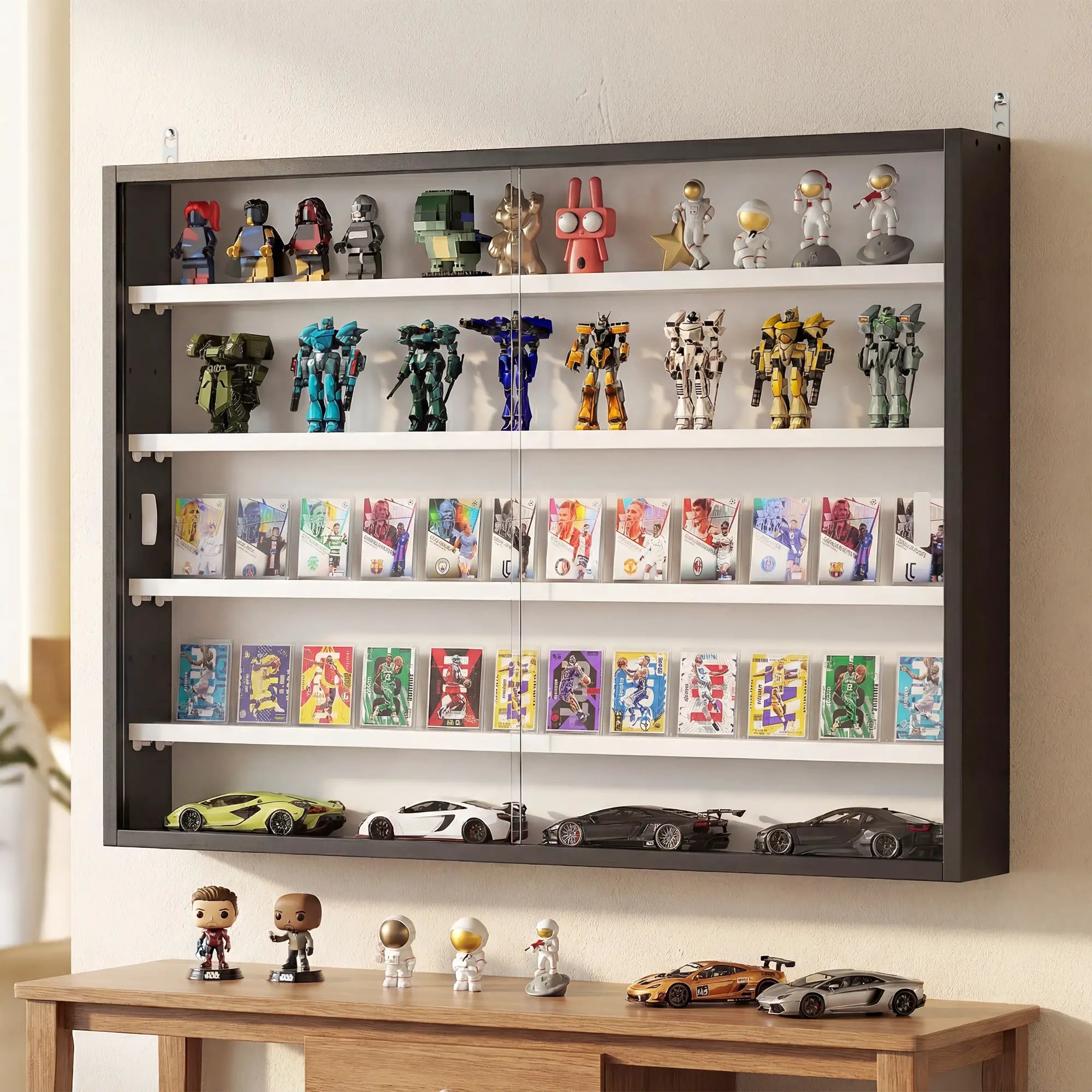 5-Tier Glass Display Cabinet, 2 Doors, 4 Adjustable Shelves, Black Display Bookshelves at Gallery Canada
