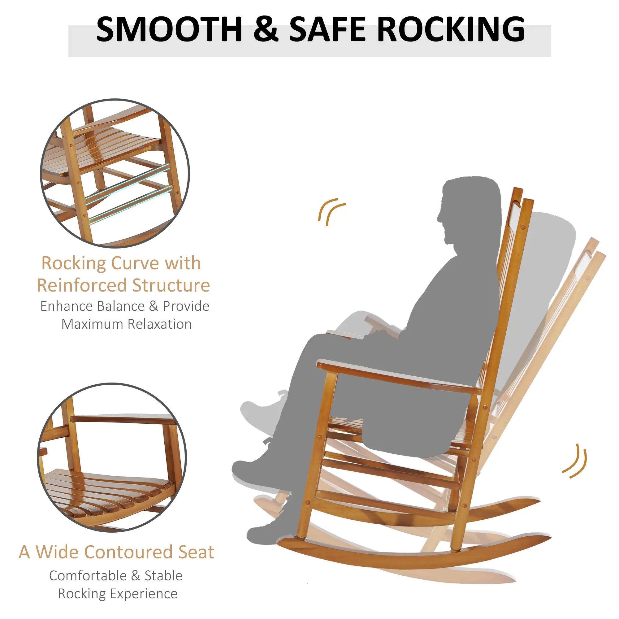 Wooden Porch Rocking Chair, Outdoor Patio Rocker, Garden Seat, Natural Outdoor Rocking Chairs at Gallery Canada