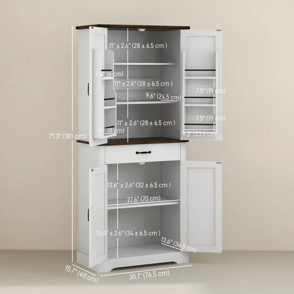 71" Tall Kitchen Cabinet, Farmhouse Pantry with Barn Doors, White Kitchen Pantry Cabinets at Gallery Canada