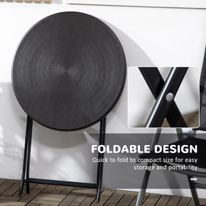 Folding Outdoor Coffee Table, 23.6" Round, Wood-Effect HDPE Top, Dark Grey Patio Side Tables at Gallery Canada