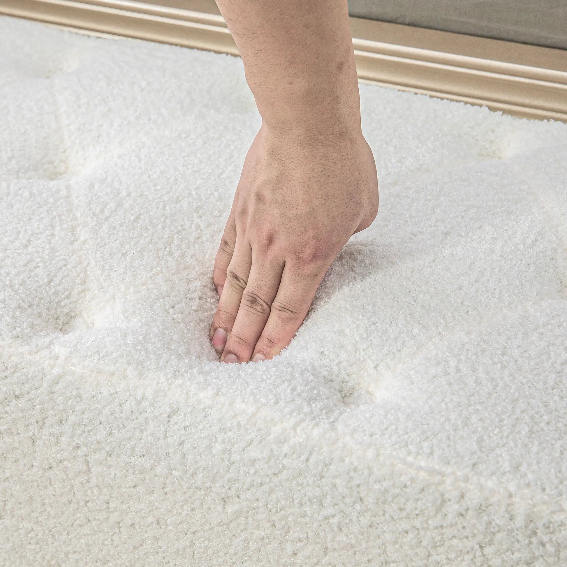 44" Lamb's Wool Upholstered Bedroom Bench, Thick Padded Cushion, Cream White Storage Ottomans & Benches at Gallery Canada