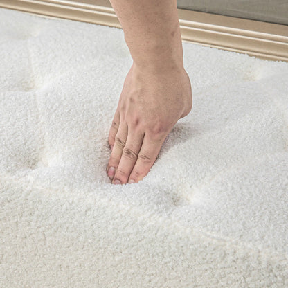 44" Lamb's Wool Upholstered Bedroom Bench, Thick Padded Cushion, Cream White Storage Ottomans & Benches at Gallery Canada