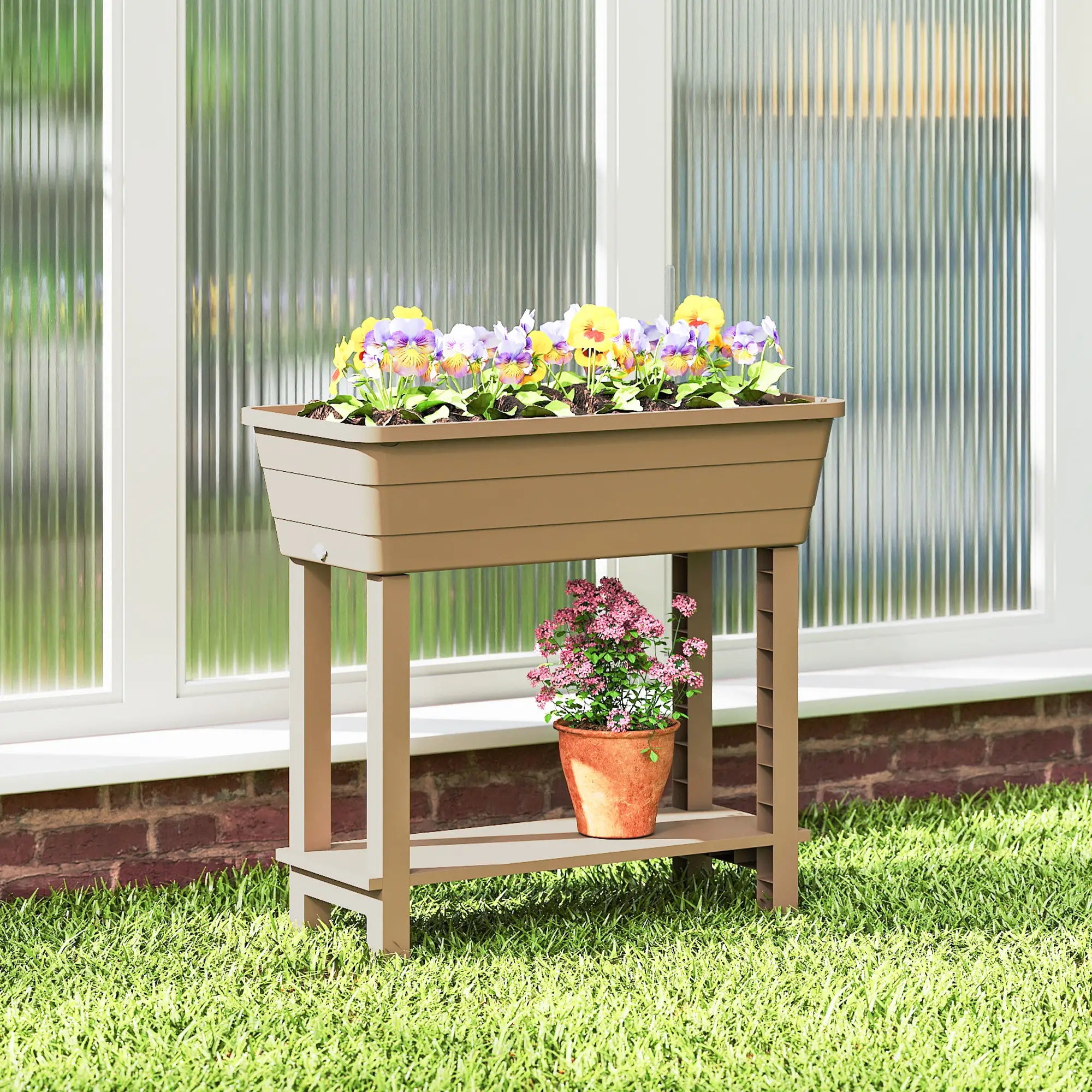 41L Self Watering Raised Garden Bed, Transparent Lid, Storage Shelf, Brown Elevated Garden Beds at Gallery Canada