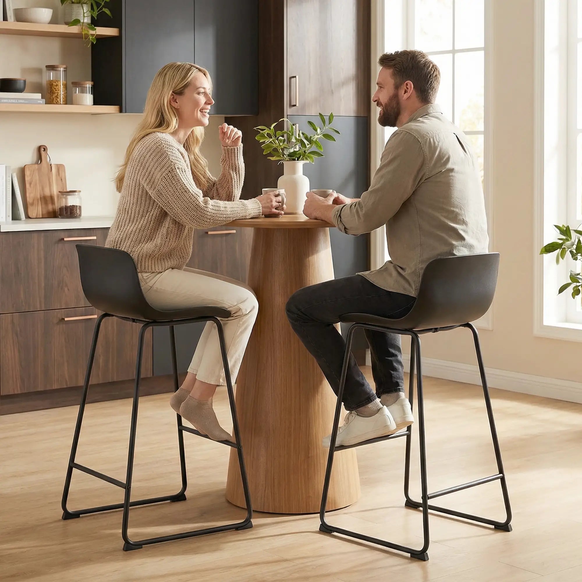 Modern Bar Stools Set of 2, PU Leather, Counter Height, Black Bar Stools at Gallery Canada