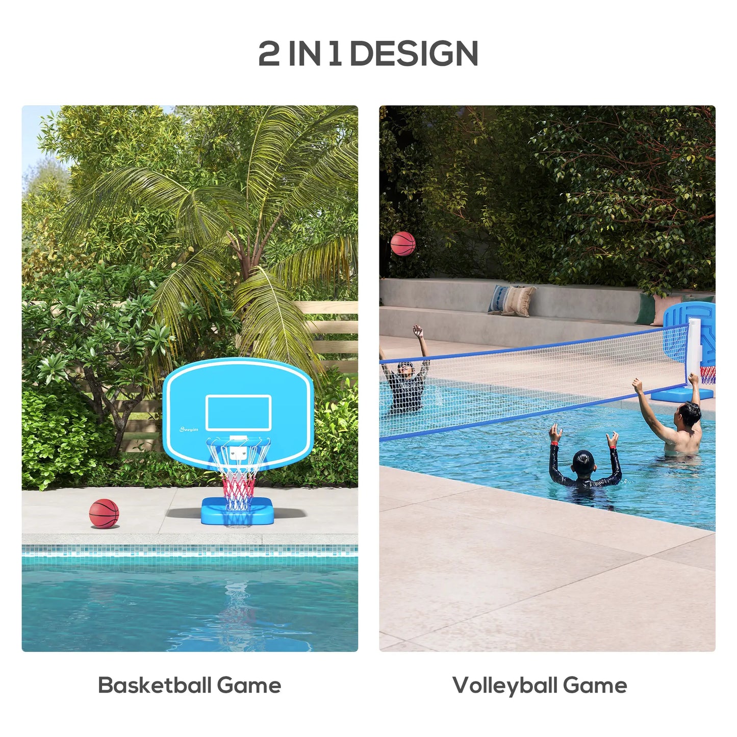 2-in-1 Pool Basketball Hoop and Volleyball Set, Portable with Fillable Base Basketball at Gallery Canada