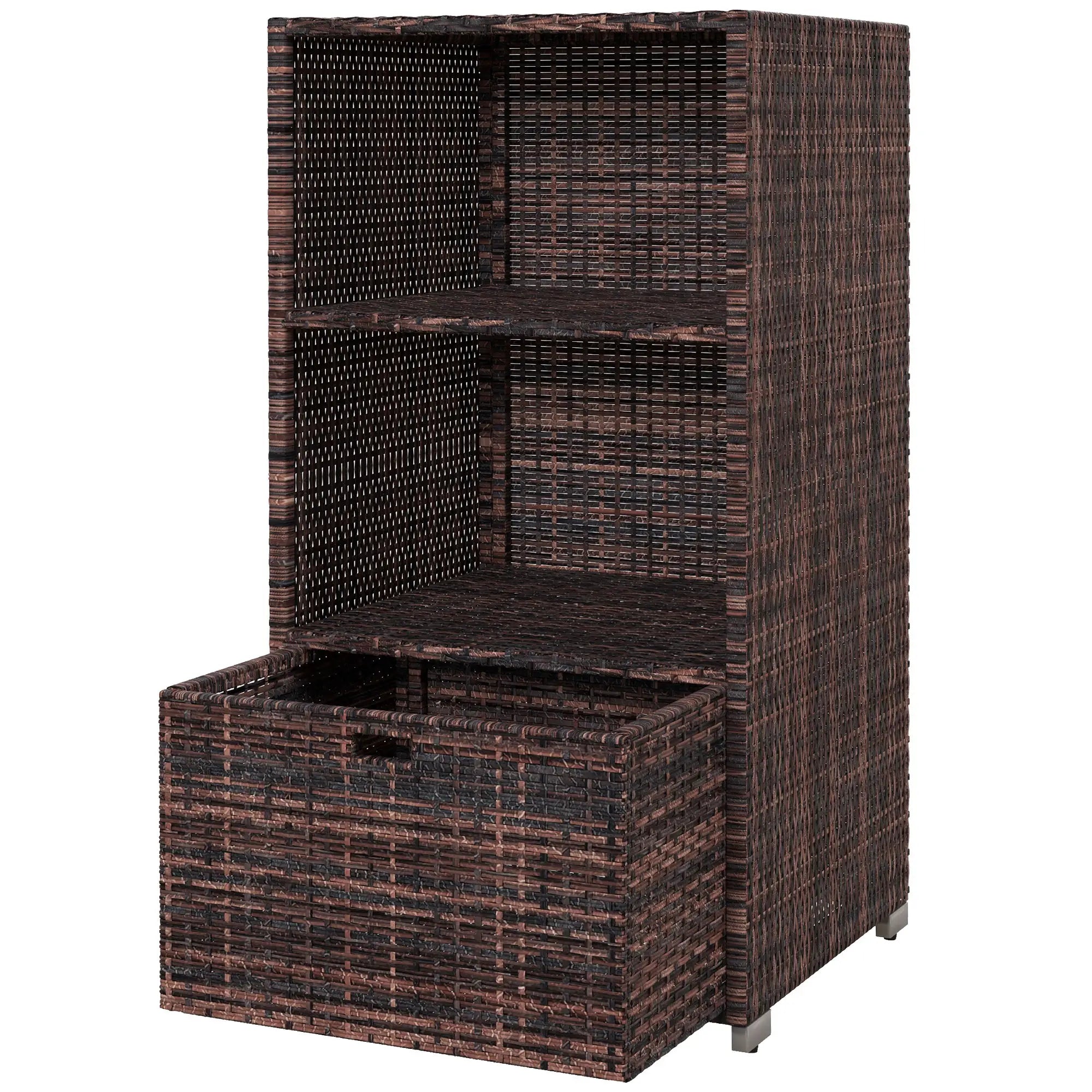 Outdoor Storage Cabinet, Rattan Wicker Pool Towel Organizer, Mixed Brown, Brown Patio Storage Boxes Mixed Brown, Balck at Gallery Canada