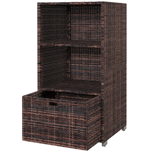Outdoor Storage Cabinet, Rattan Wicker Pool Towel Organizer, Mixed Brown, Brown