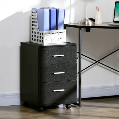Mobile 3 Drawer File Cabinet with Wheels, Lock, Keys, Black Office Cabinets & Cupboards at Gallery Canada