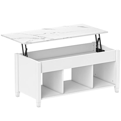 Lift Top Coffee Table, Storage Shelves, Hidden Compartment, 41" L, White Coffee Tables White Marble Grain at Gallery Canada