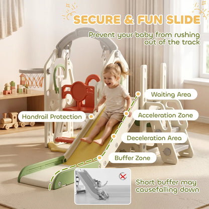 Ensemble de toboggan et balançoire pour tout-petits 5-en-1 avec siège réglable, crème