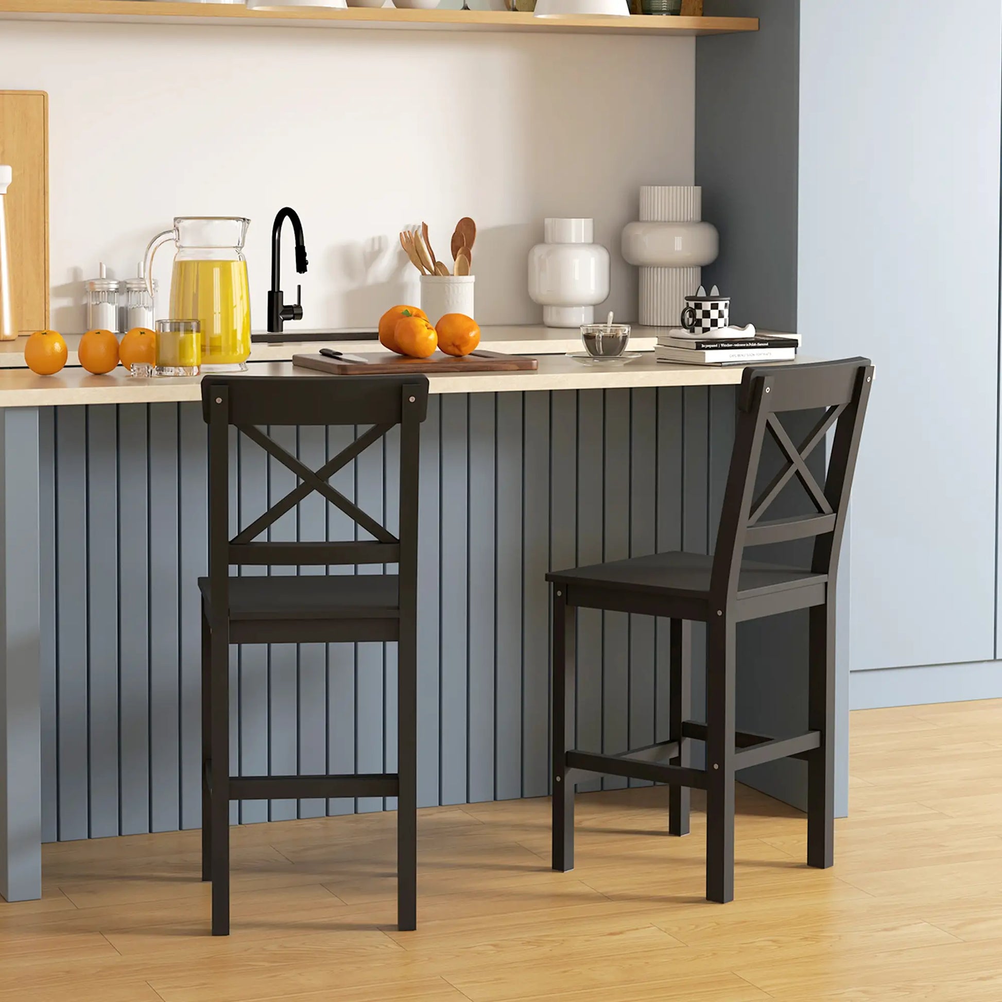 Farmhouse Counter Height Stools Set of 2, Solid Wood, Kitchen Island Bar Stools at Gallery Canada
