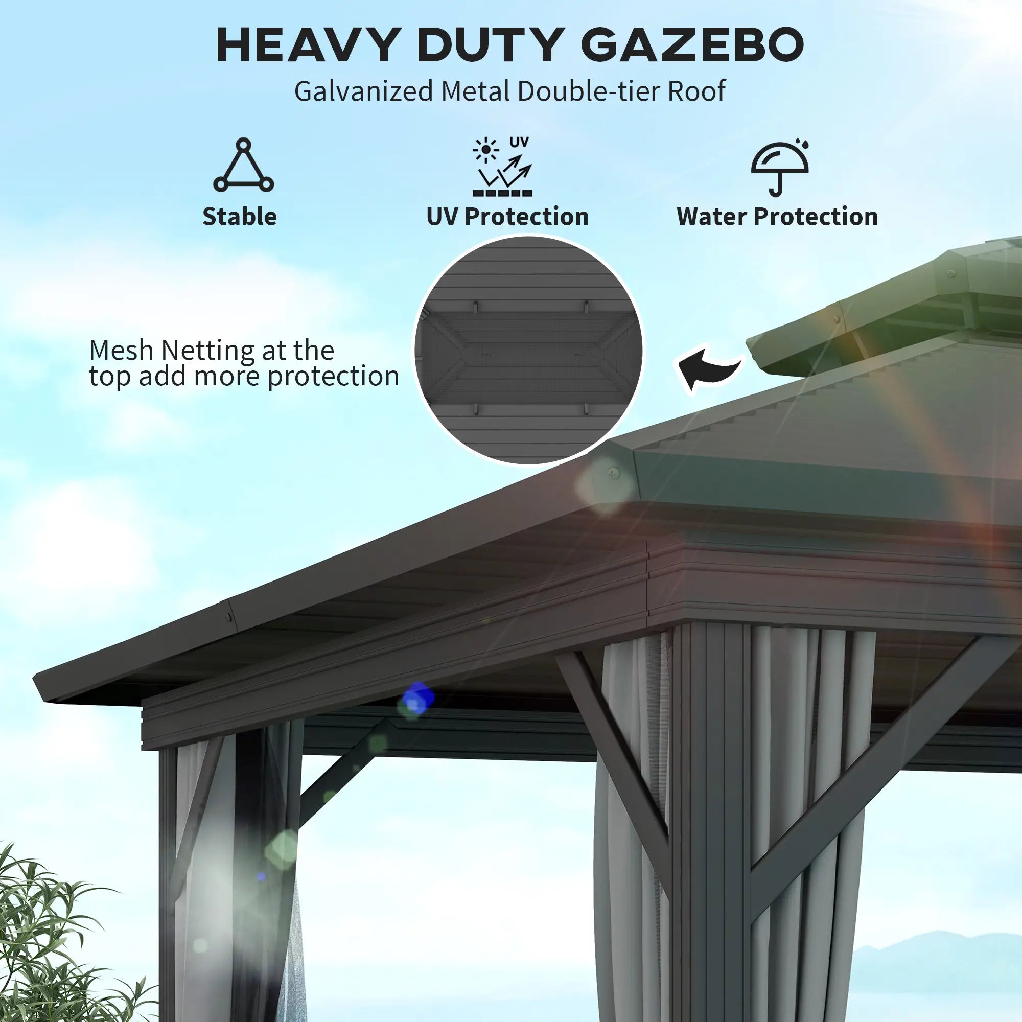 10' x 12' Hardtop Gazebo, Sun Shelter, Metal Roof, Mosquito Net, Light Grey Gazebos at Gallery Canada