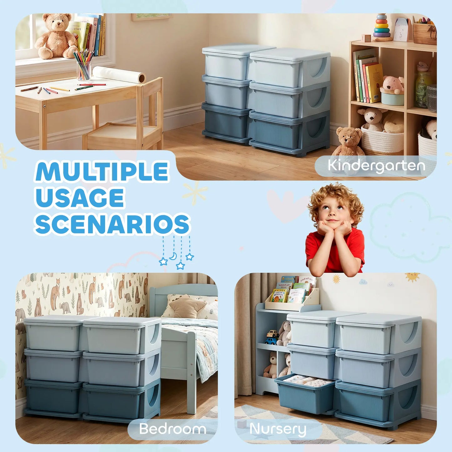 3 Tier Kids Toy Organizer, 6 Plastic Drawers, Blue Baby & Kids Storage at Gallery Canada