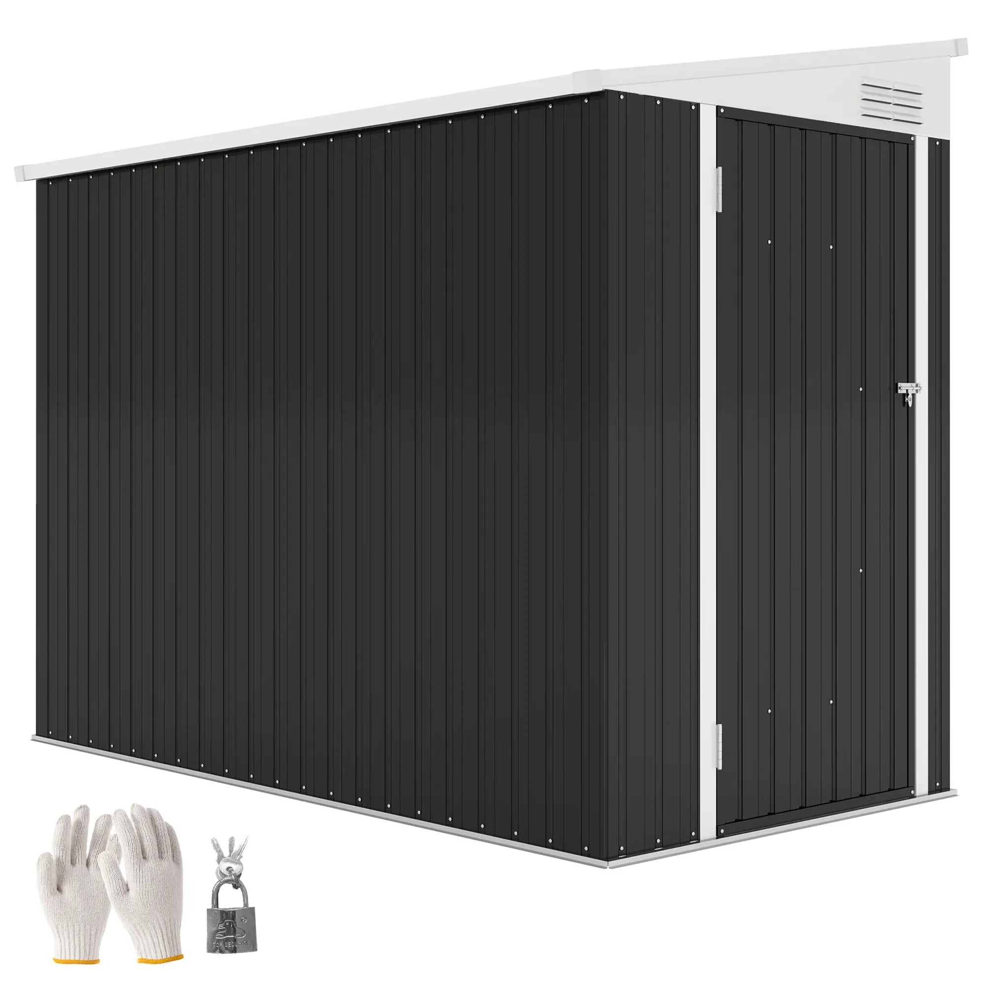 4' x 8' Outdoor Storage Shed, Metal Tool Shed, Lockable Door, Air Vents, Dark Grey Sheds at Gallery Canada