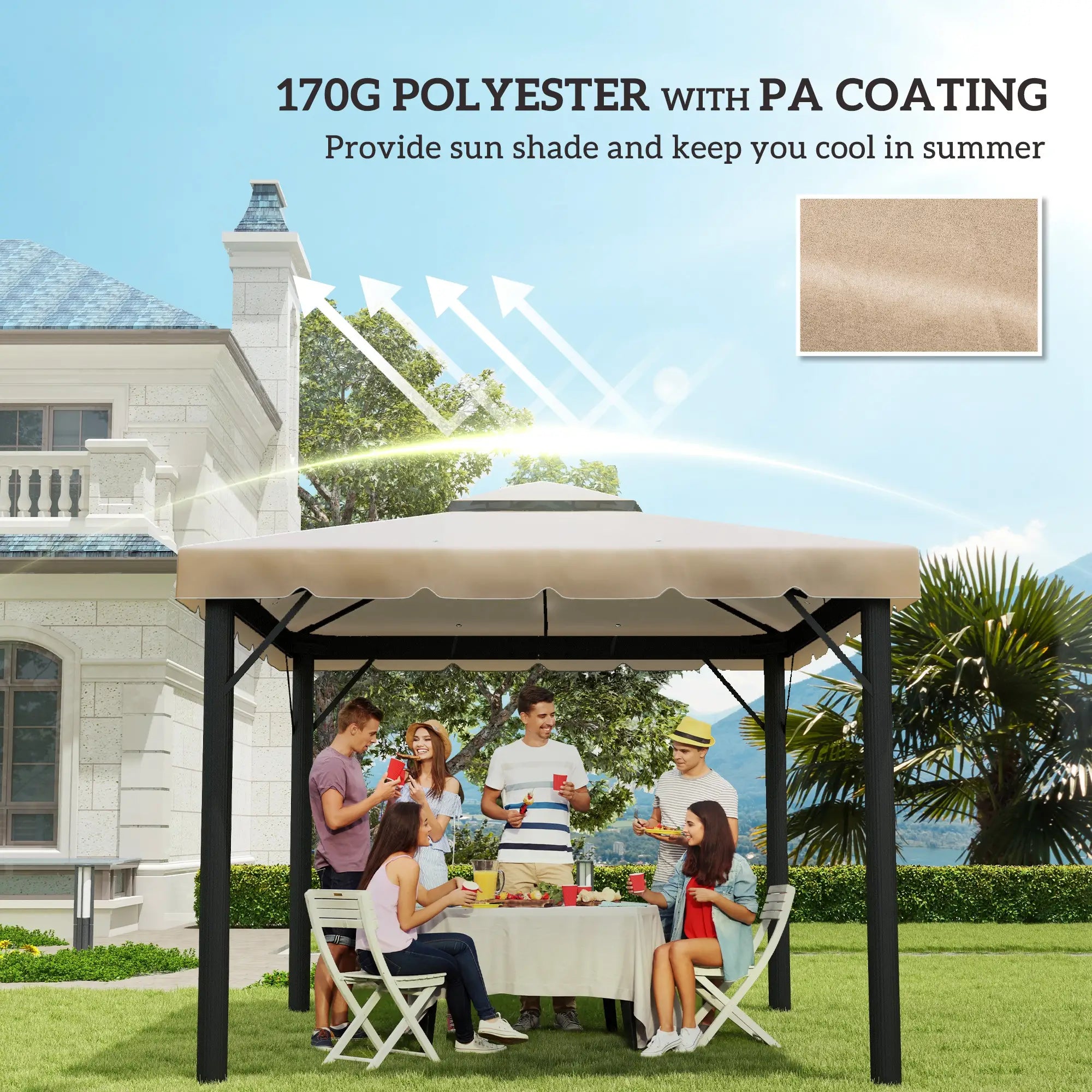 10' x 10' Replacement Canopy, Gazebo Top Cover, Double Vented Roof, Khaki Gazebos at Gallery Canada