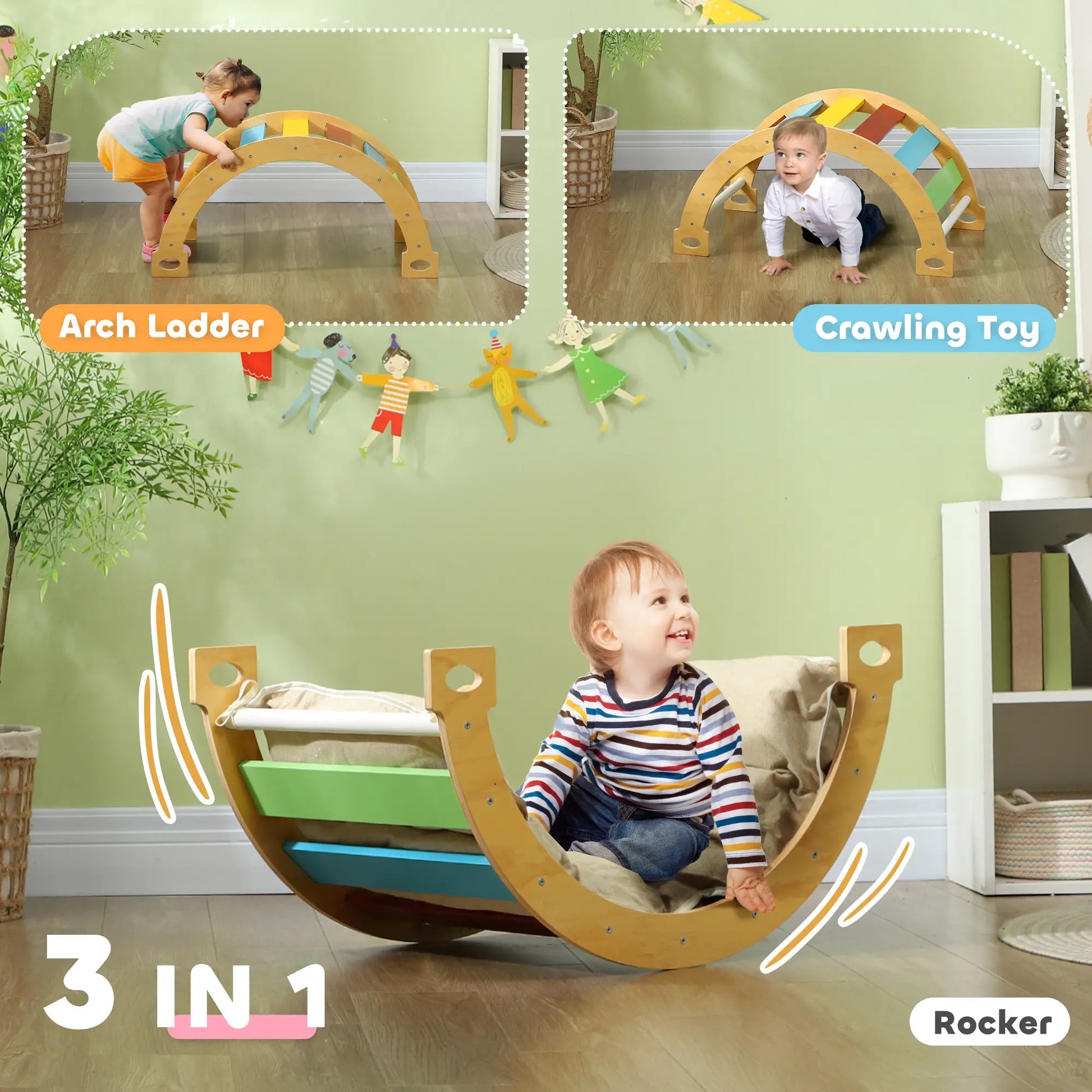 3 in 1 Wooden Climbing Toy for Toddlers, Cushion Pad Baby Gym & Playmats at Gallery Canada