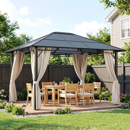 10' x 12' Hardtop Gazebo With Polycarbonate Roof, Garden Pavilion With Curtains Gazebos at Gallery Canada