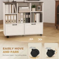 2 Drawer Mobile Filing Cabinet with Wheels, Walnut and White, Walnut and White