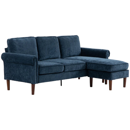 L Shape Sofa, Modern Sectional Couch, Changeable Chaise, Wooden Legs, Dark Blue