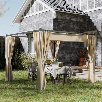 10' x 10' Retractable Pergola, Garden Gazebo with Curtains, Beige Pergolas at Gallery Canada